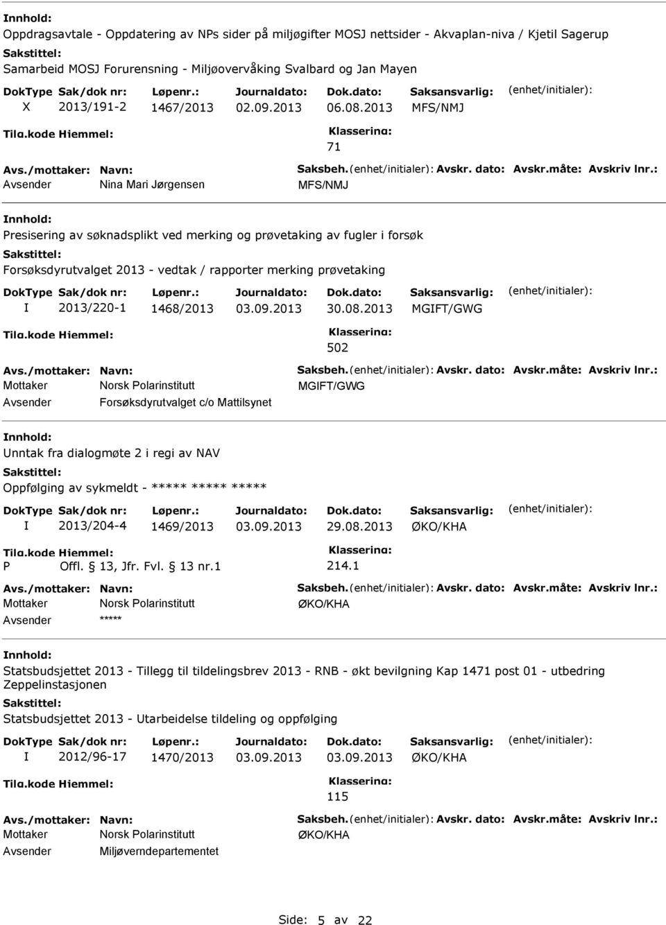 2013 MFS/NMJ 71 Nina Mari Jørgensen MFS/NMJ resisering av søknadsplikt ved merking og prøvetaking av fugler i forsøk Forsøksdyrutvalget 2013 - vedtak / rapporter merking prøvetaking 2013/220-1