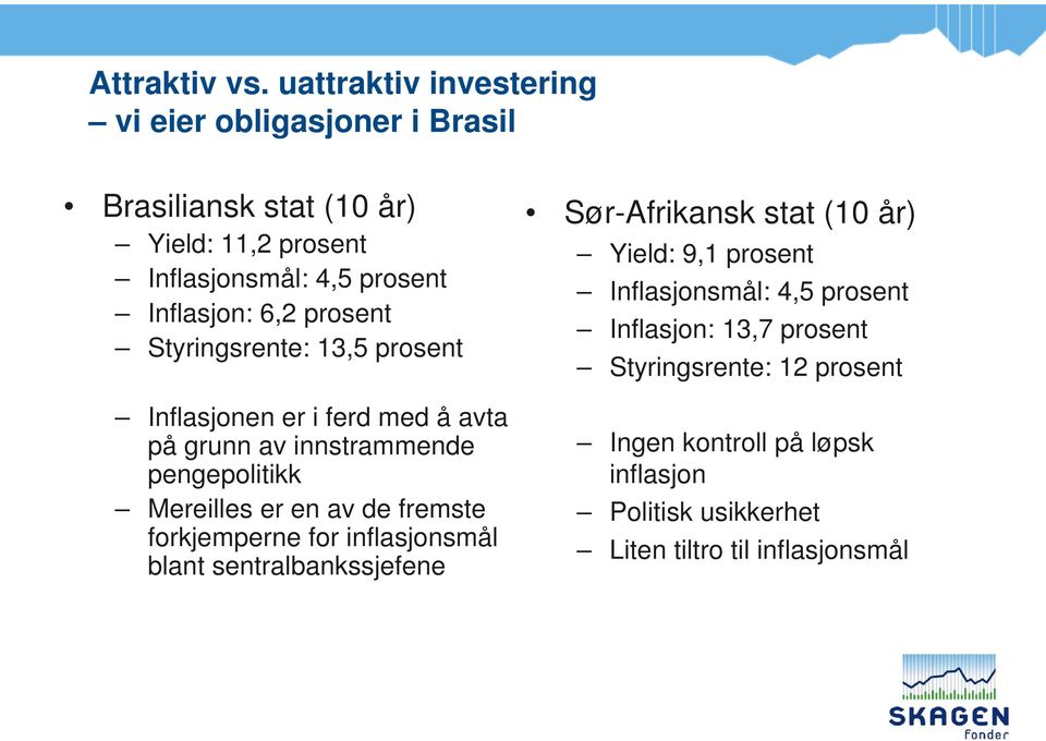 prosent Styringsrente: 13,5 prosent Inflasjonen er i ferd med å avta på grunn av innstrammende pengepolitikk Mereilles er en av de fremste