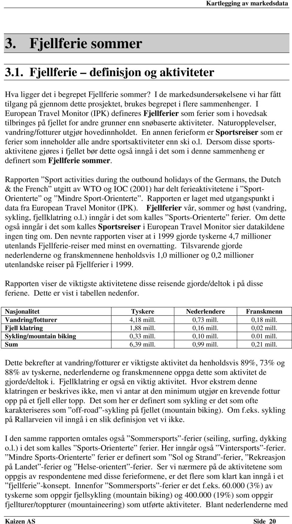 I European Travel Monitor (IPK) defineres Fjellferier som ferier som i hovedsak tilbringes på fjellet for andre grunner enn snøbaserte aktiviteter.