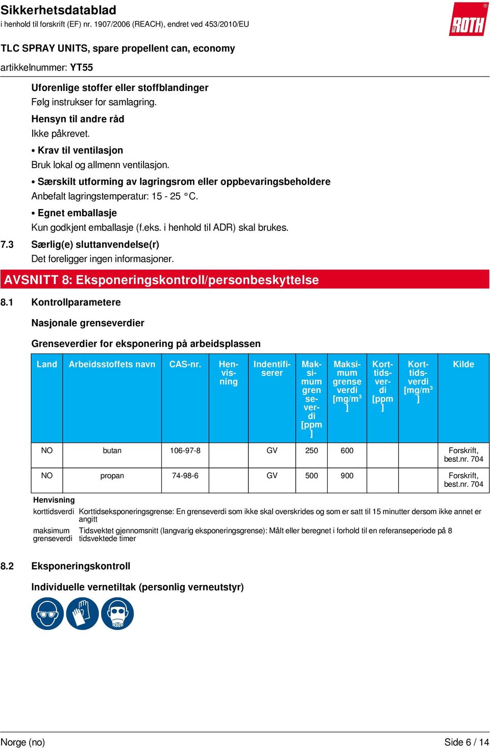 3 Særlig(e) sluttanvendelse(r) Det foreligger ingen informasjoner. AVSNITT 8: Eksponeringskontroll/personbeskyttelse 8.