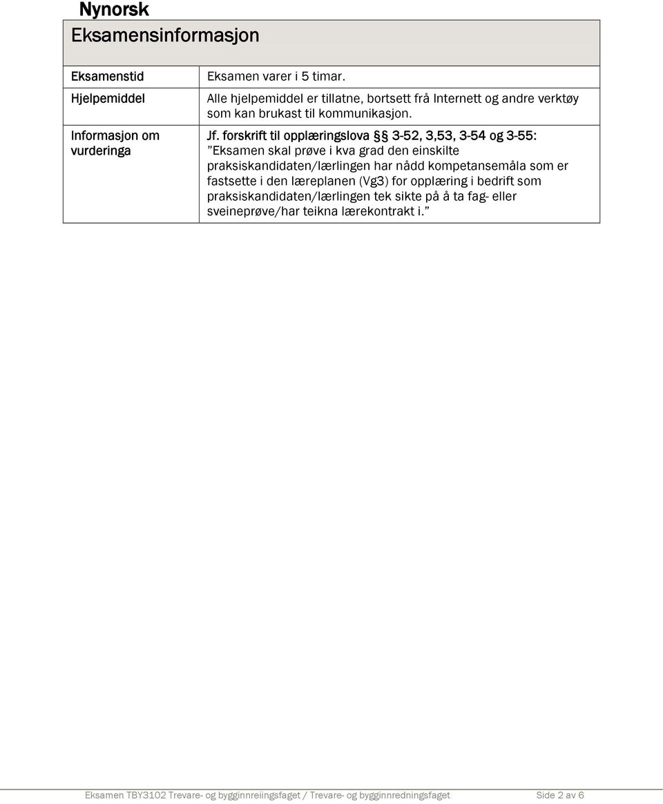 forskrift til opplæringslova 3-52, 3,53, 3-54 og 3-55: Eksamen skal prøve i kva grad den einskilte praksiskandidaten/lærlingen har nådd kompetansemåla som