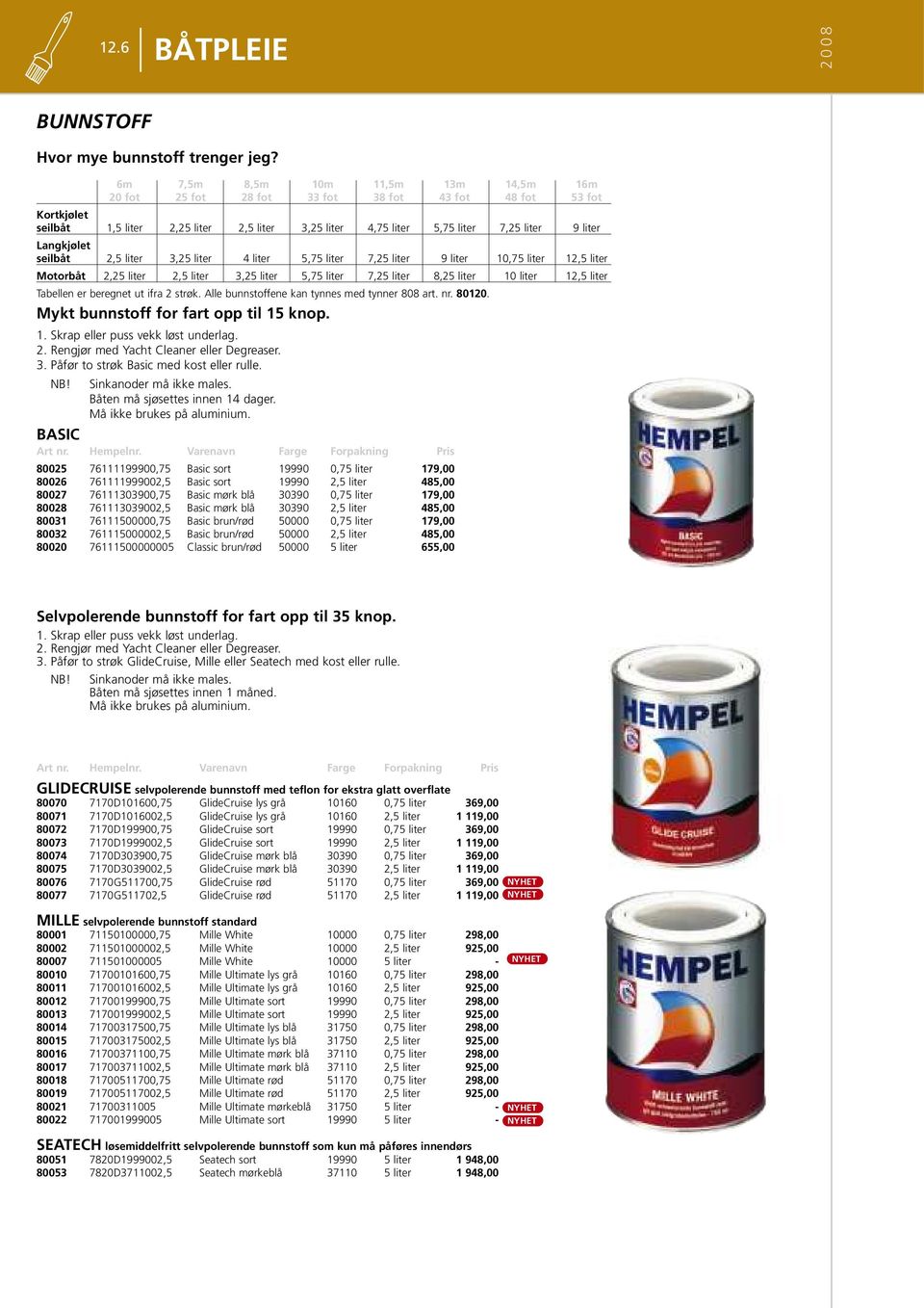 Langkjølet seilbåt 2,5 liter 3,25 liter 4 liter 5,75 liter 7,25 liter 9 liter 10,75 liter 12,5 liter Motorbåt 2,25 liter 2,5 liter 3,25 liter 5,75 liter 7,25 liter 8,25 liter 10 liter 12,5 liter