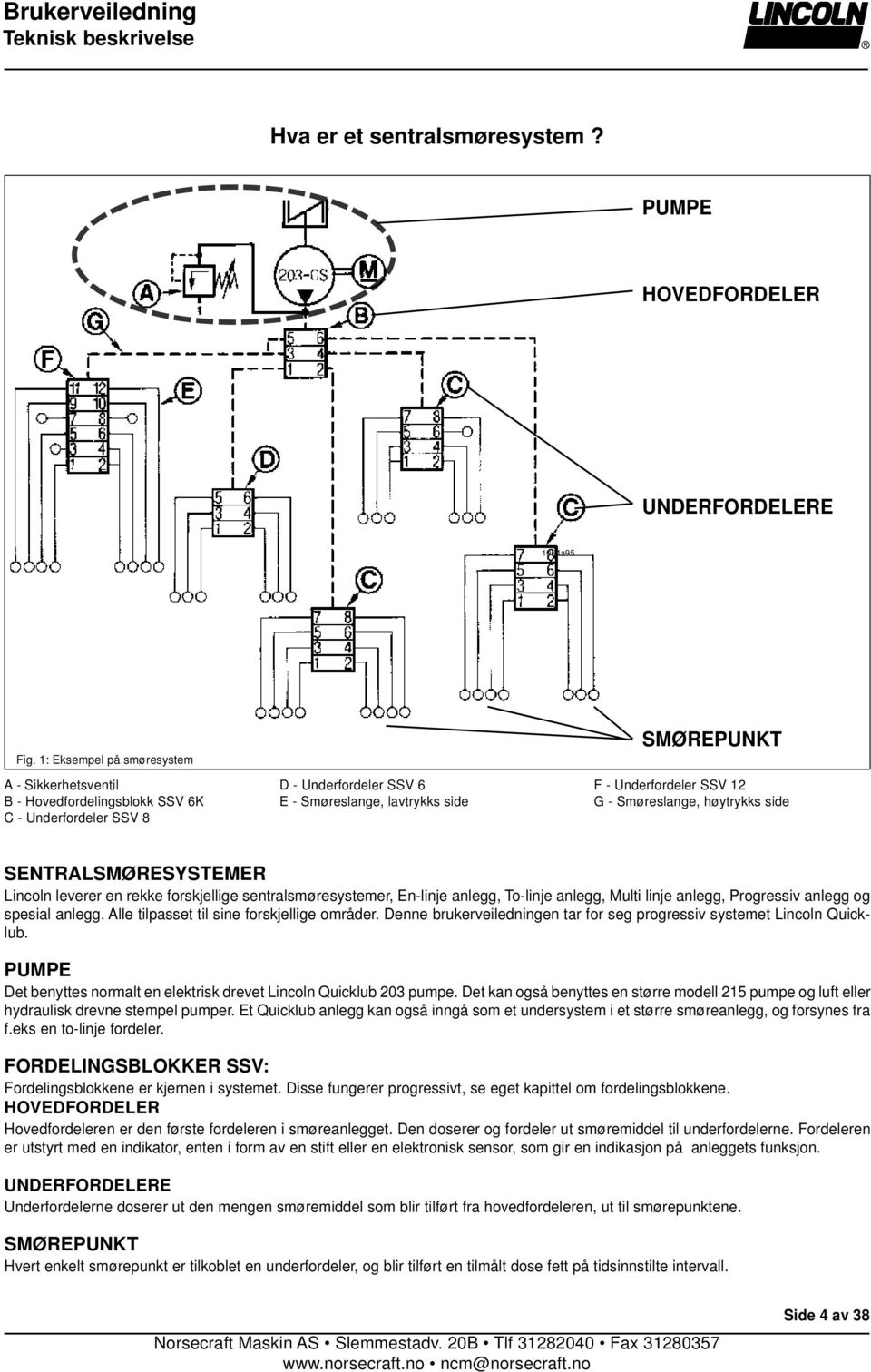 Smøreslange, høytrykks side SENTRALSMØRESYSTEMER Lincoln leverer en rekke forskjellige sentralsmøresystemer, En-linje anlegg, To-linje anlegg, Multi linje anlegg, Progressiv anlegg og spesial anlegg.