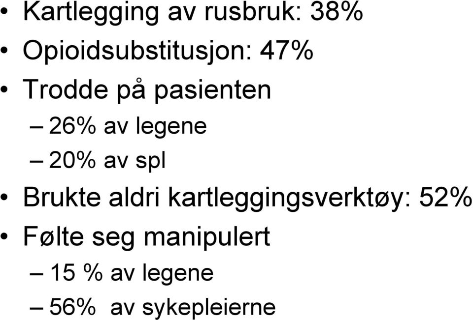 spl Brukte aldri kartleggingsverktøy: 52% Følte