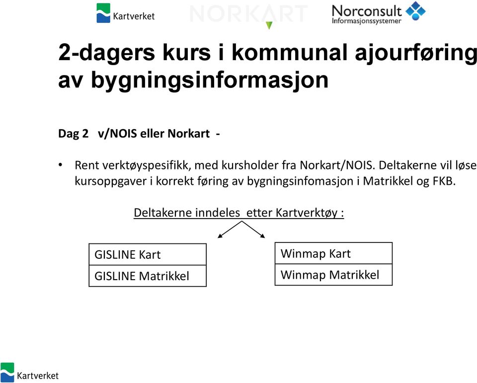 Deltakerne vil løse kursoppgaver i korrekt føring av bygningsinfomasjon i Matrikkel