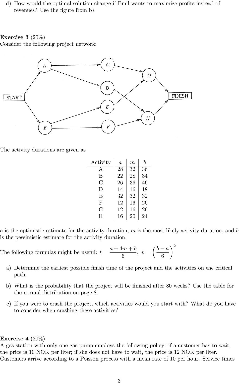 optimistic estimate for the activity duration, m is the most likely activity duration, and b is the pessimistic estimate for the activity duration.