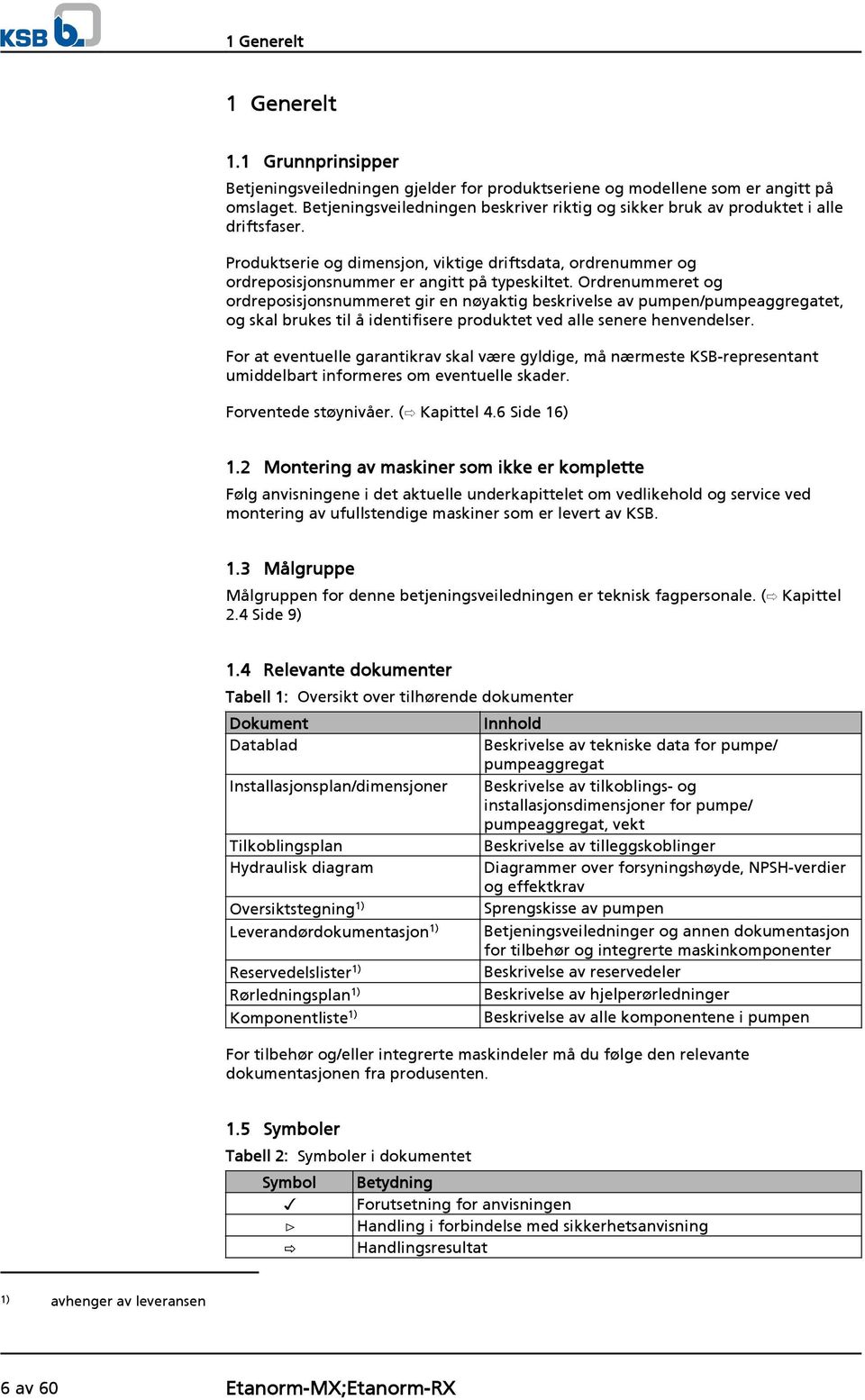 Ordrenummeret og ordreposisjonsnummeret gir en nøyaktig beskrivelse av pumpen/pumpeaggregatet, og skal brukes til å identifisere produktet ved alle senere henvendelser.