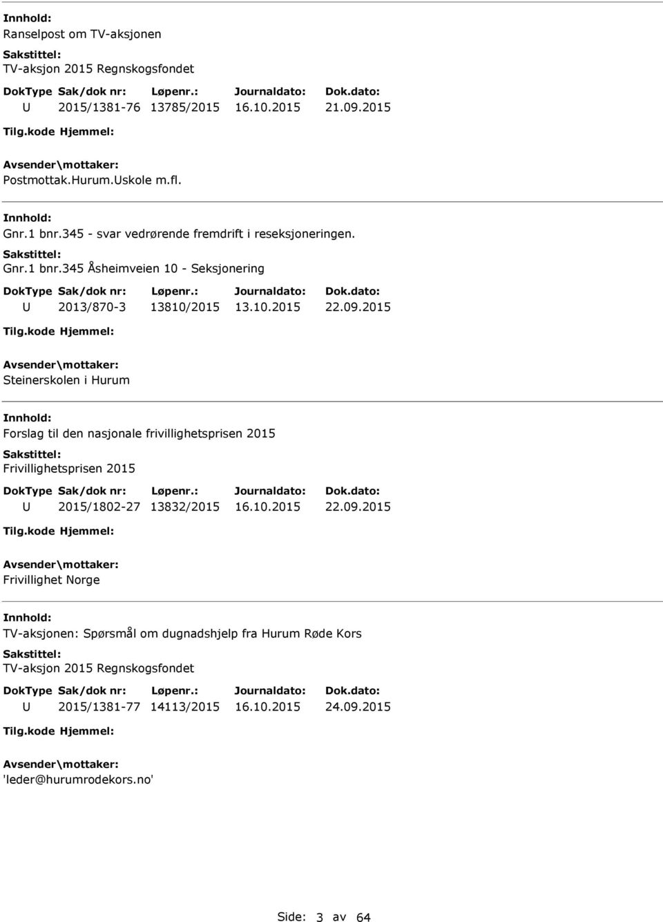 2015 Steinerskolen i Hurum Forslag til den nasjonale frivillighetsprisen 2015 Frivillighetsprisen 2015 2015/1802-27 13832/2015 22.09.