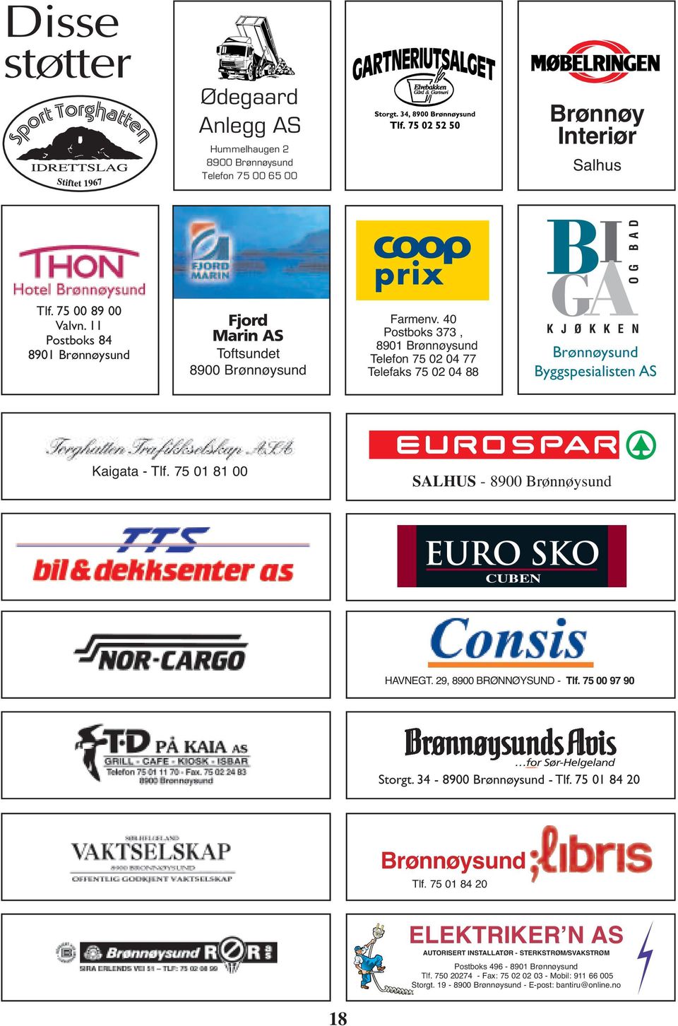 40 Postboks 373, 8901 Brønnøysund Telefon 75 02 04 77 Telefaks 75 02 04 88 K J Ø K K E N Brønnøysund Byggspesialisten AS Kaigata - Tlf. 75 01 81 00 SALHUS - 8900 Brønnøysund CUBEN HAVNEGT.