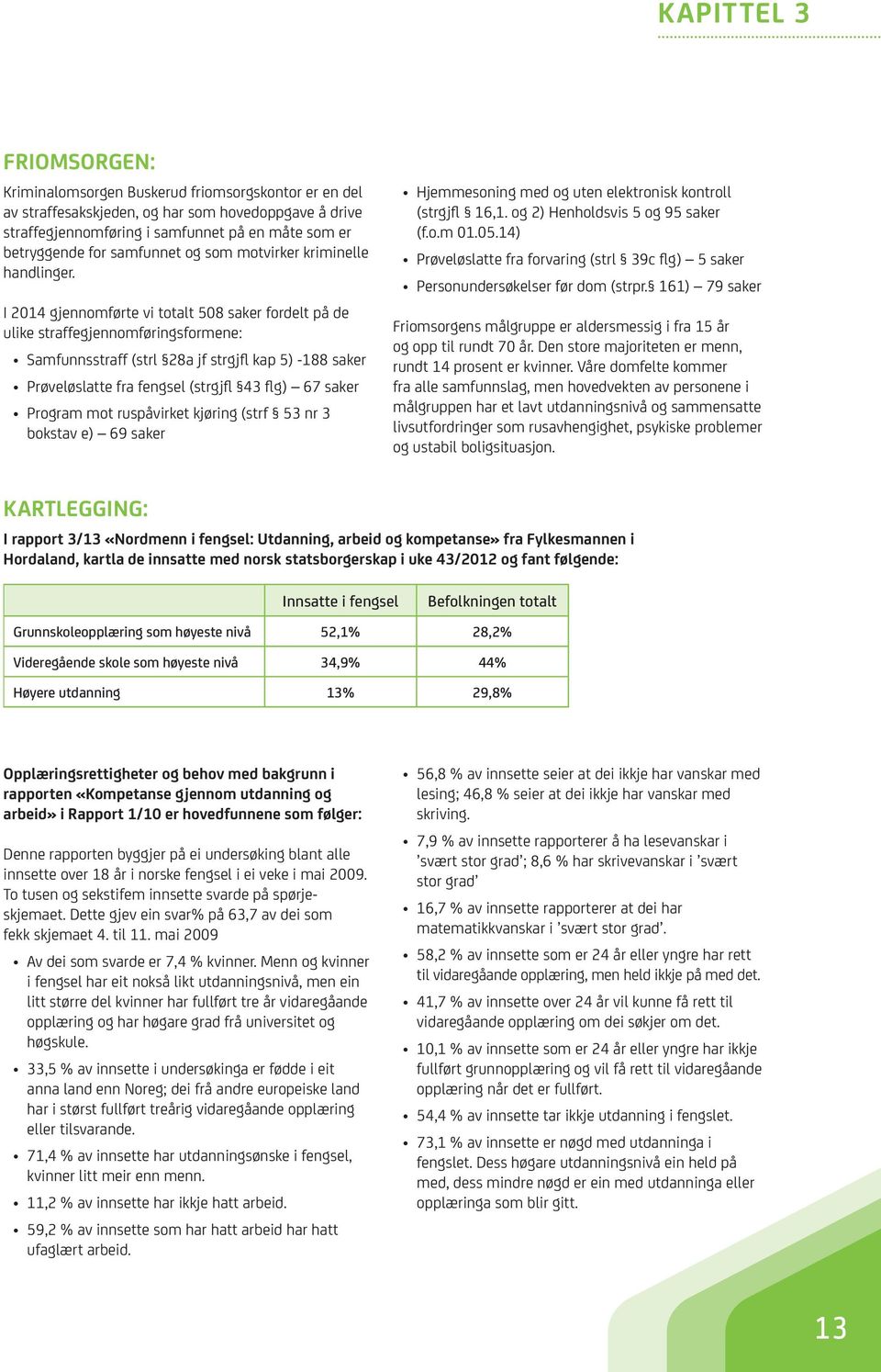 I 2014 gjennomførte vi totalt 508 saker fordelt på de ulike straffegjennomføringsformene: Samfunnsstraff (strl 28a jf strgjfl kap 5) -188 saker Prøveløslatte fra fengsel (strgjfl 43 flg) 67 saker