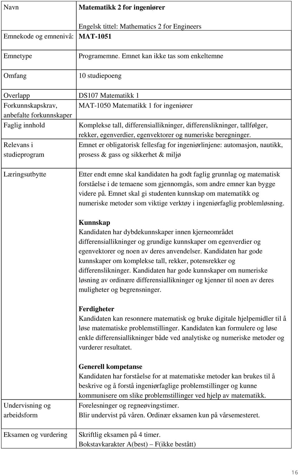 differensiallikninger, differenslikninger, tallfølger, rekker, egenverdier, egenvektorer og numeriske beregninger.