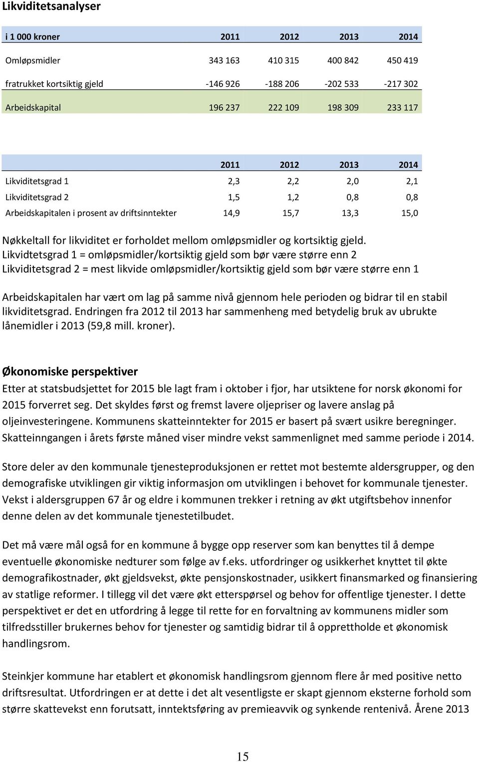 forholdet mellom omløpsmidler og kortsiktig gjeld.