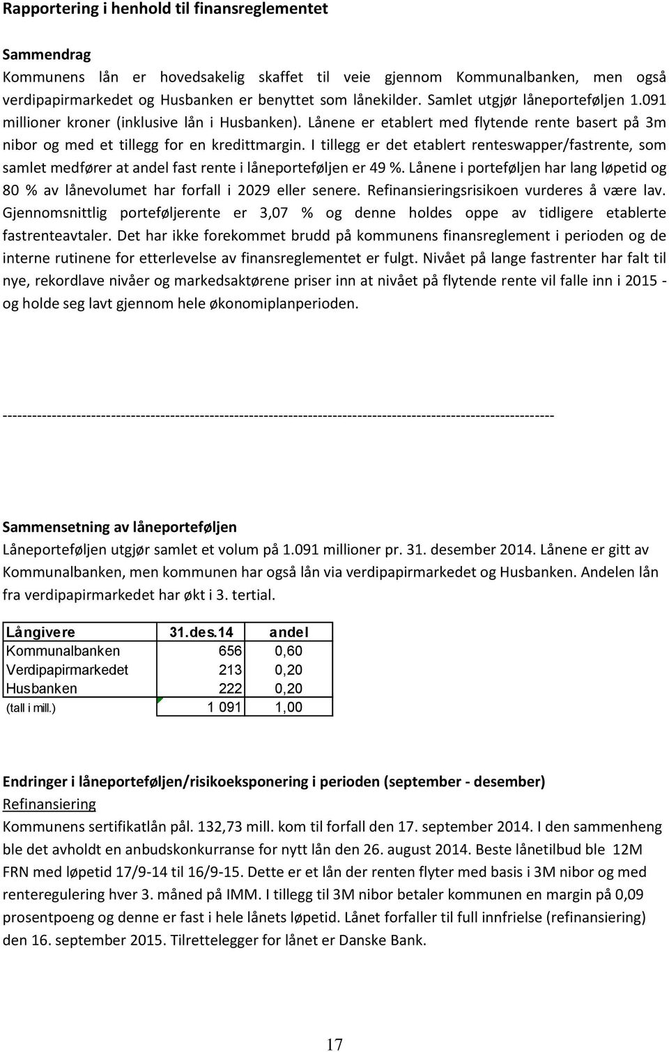 I tillegg er det etablert renteswapper/fastrente, som samlet medfører at andel fast rente i låneporteføljen er 49 %.