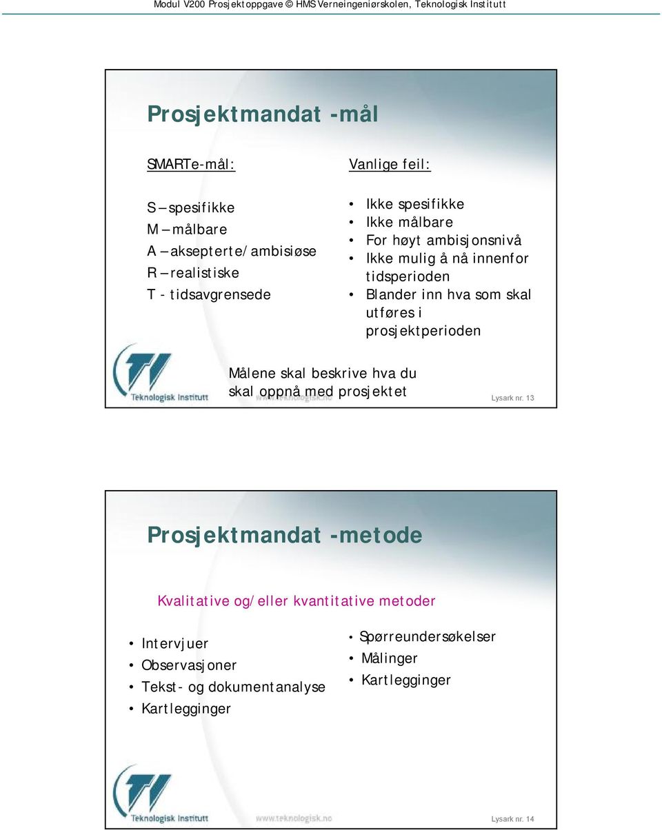 prosjektperioden Målene skal beskrive hva du skal oppnå med prosjektet Lysark nr.