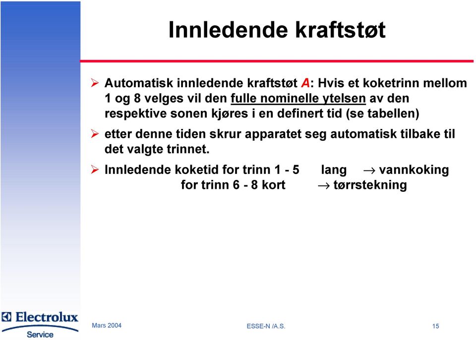 etter denne tiden skrur apparatet seg automatisk tilbake til det valgte trinnet.