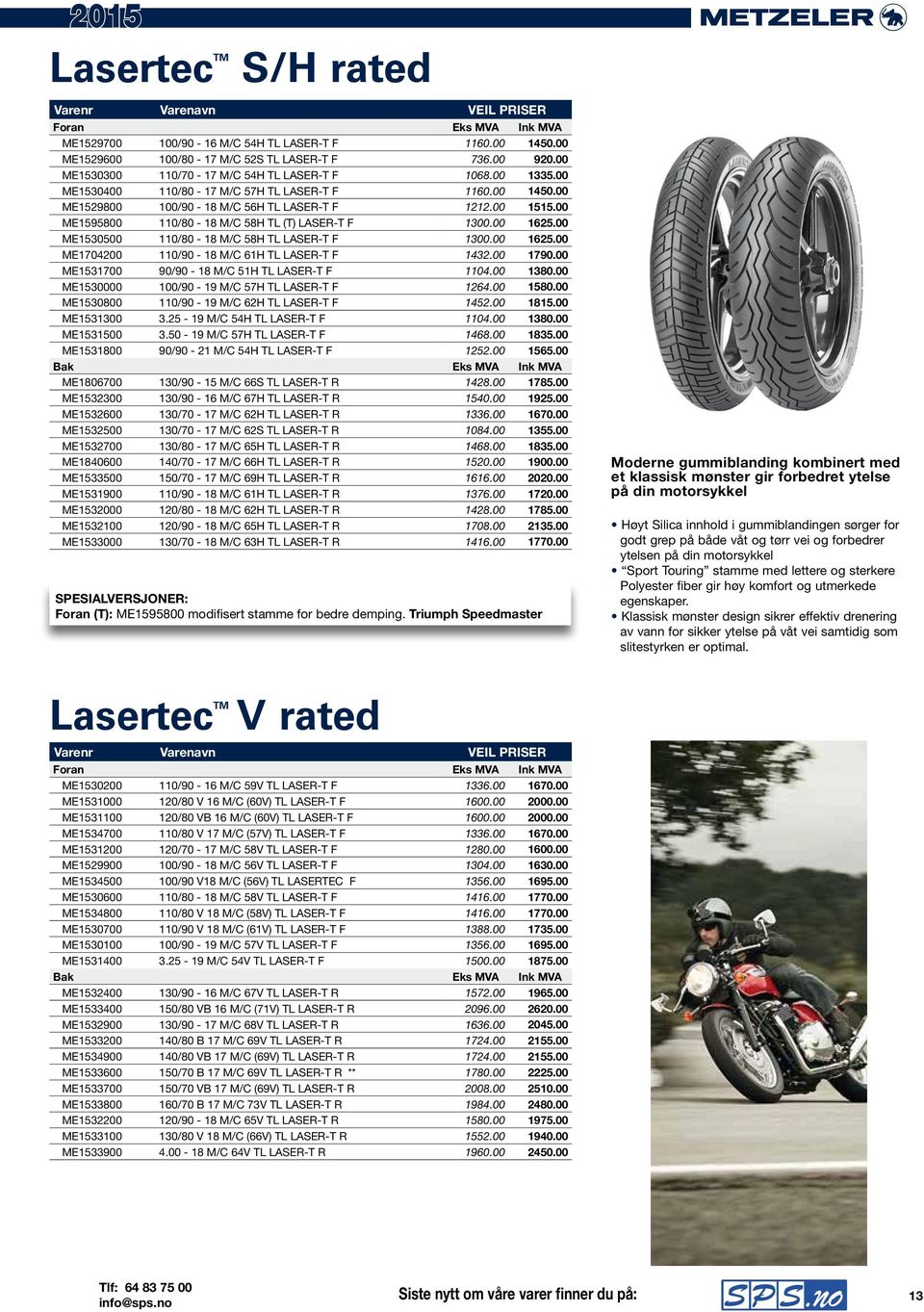 00 ME1595800 110/80 18 M/C 58H TL (T) LASERT F 1300.00 1625.00 ME1530500 110/80 18 M/C 58H TL LASERT F 1300.00 1625.00 ME1704200 110/90 18 M/C 61H TL LASERT F 1432.00 1790.