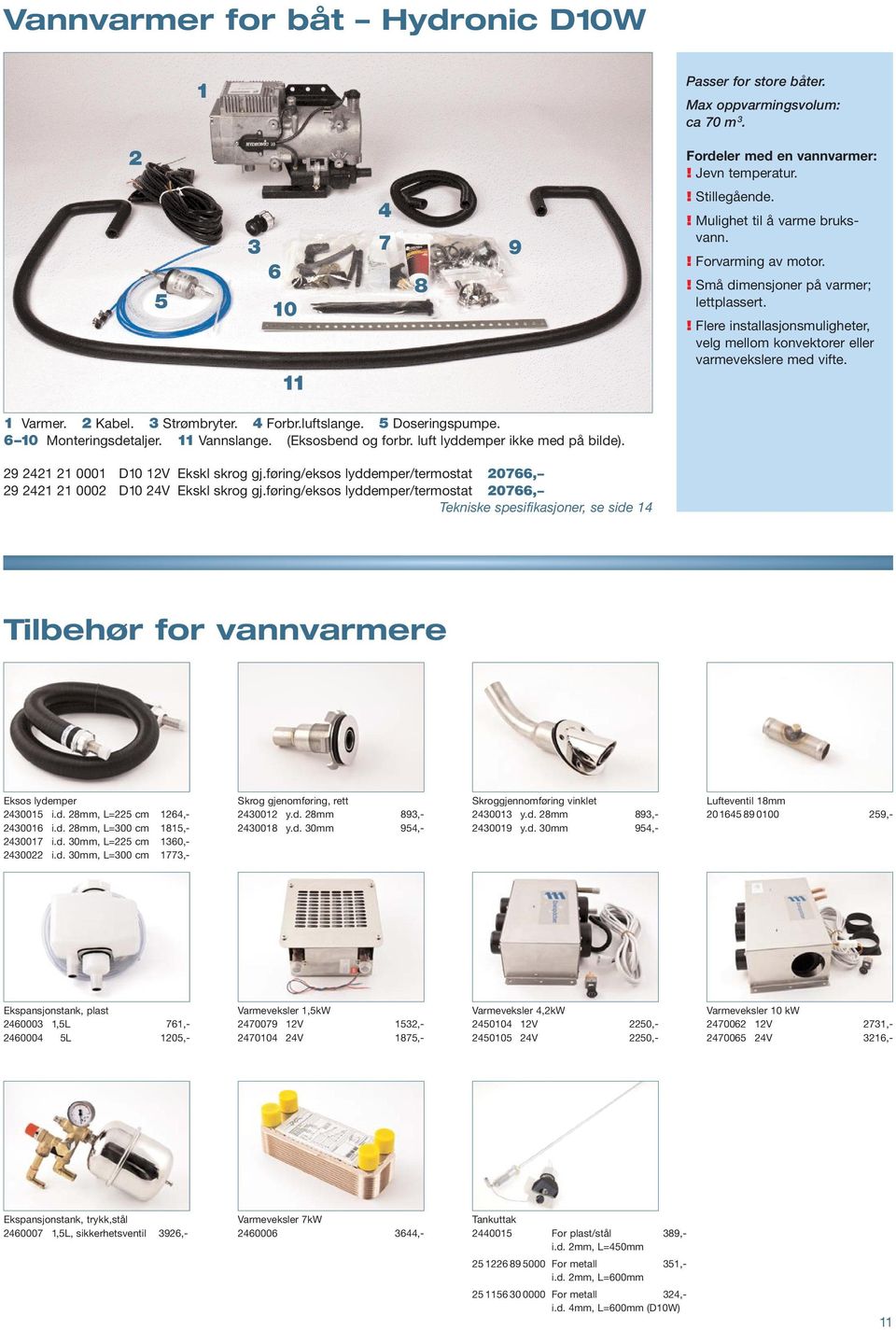 Doseringspumpe. 0 Monteringsdetaljer. Vannslange. (Eksosbend og forbr. luft lyddemper ikke med på bilde). 9 000 D0 V Ekskl skrog gj.føring/eksos lyddemper/termostat 0, 9 000 D0 V Ekskl skrog gj.