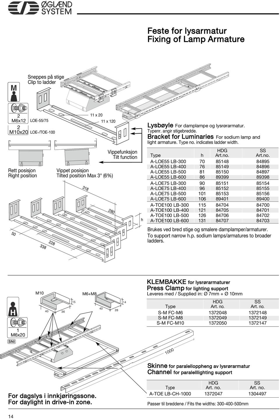 indicates ladder width. Type h Art.no.