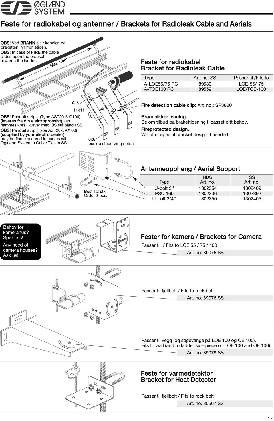 Panduit strips (Type AST0-5-C100) (leveres fra din elektrogrossist) kan flammesikres i kurver med ØS stålbånd i. OBS!