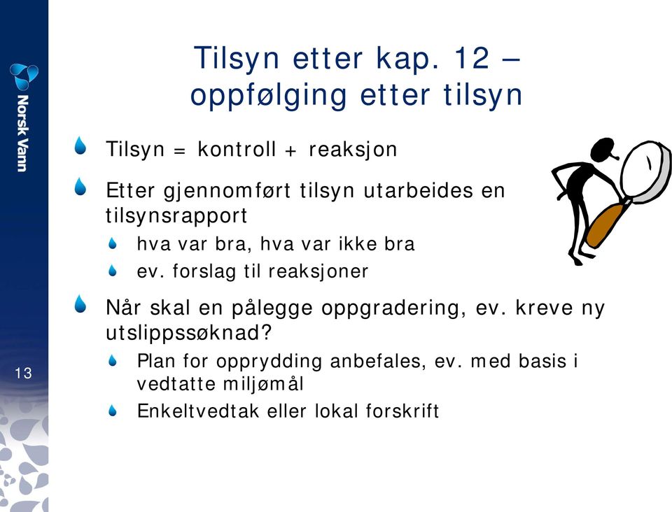 utarbeides en tilsynsrapport hva var bra, hva var ikke bra ev.