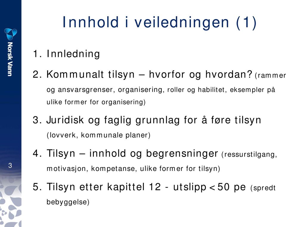 Juridisk og faglig grunnlag for å føre tilsyn (lovverk, kommunale planer) 3 4.