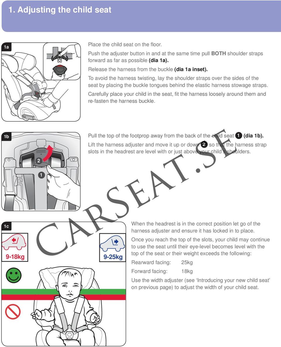 To avoid the harness twisting, lay the shoulder straps over the sides of the seat by placing the buckle tongues behind the elastic harness stowage straps.