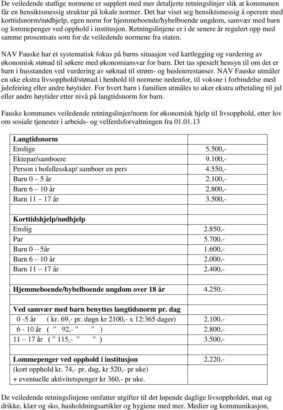 Retningslinjene er i de senere år regulert opp med samme prosentsats som for de veiledende normene fra staten.