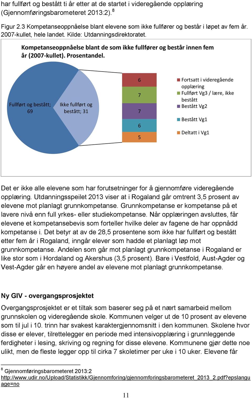 Kompetanseoppnåelse blant de som ikke fullfører og består innen fem år (2007-kullet). Prosentandel.