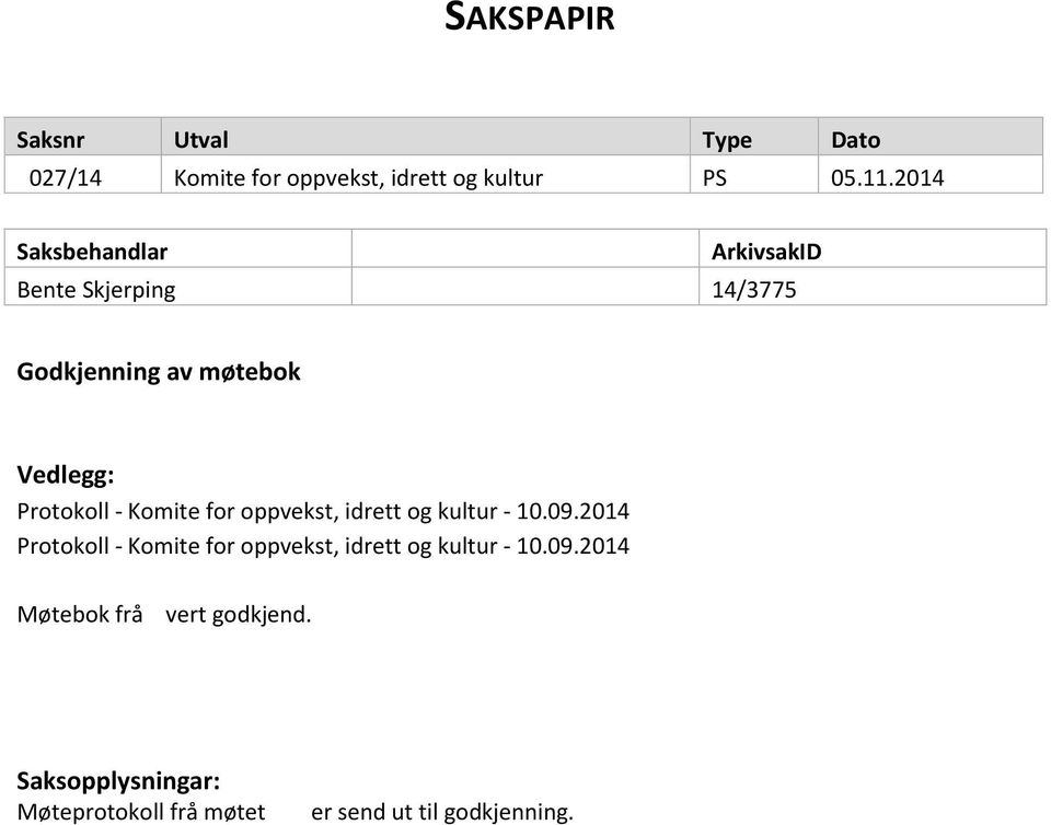 Komite for oppvekst, idrett og kultur - 10.09.