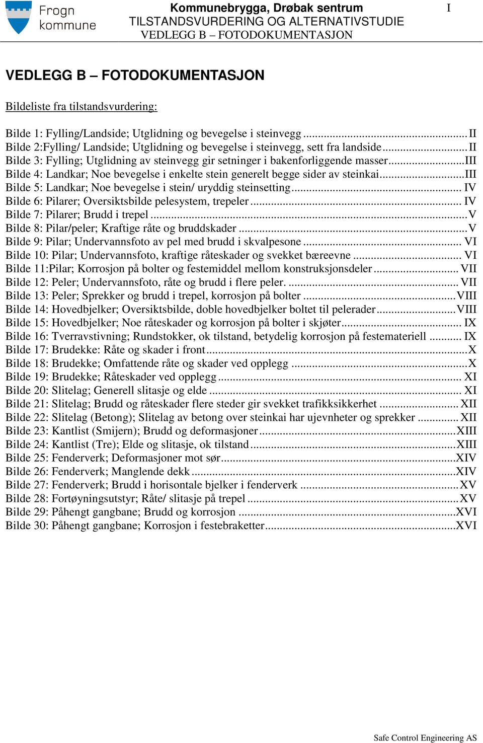 .. III Bilde 5: Landkar; Noe bevegelse i stein/ uryddig steinsetting... IV Bilde 6: Pilarer; Oversiktsbilde pelesystem, trepeler... IV Bilde 7: Pilarer; Brudd i trepel.