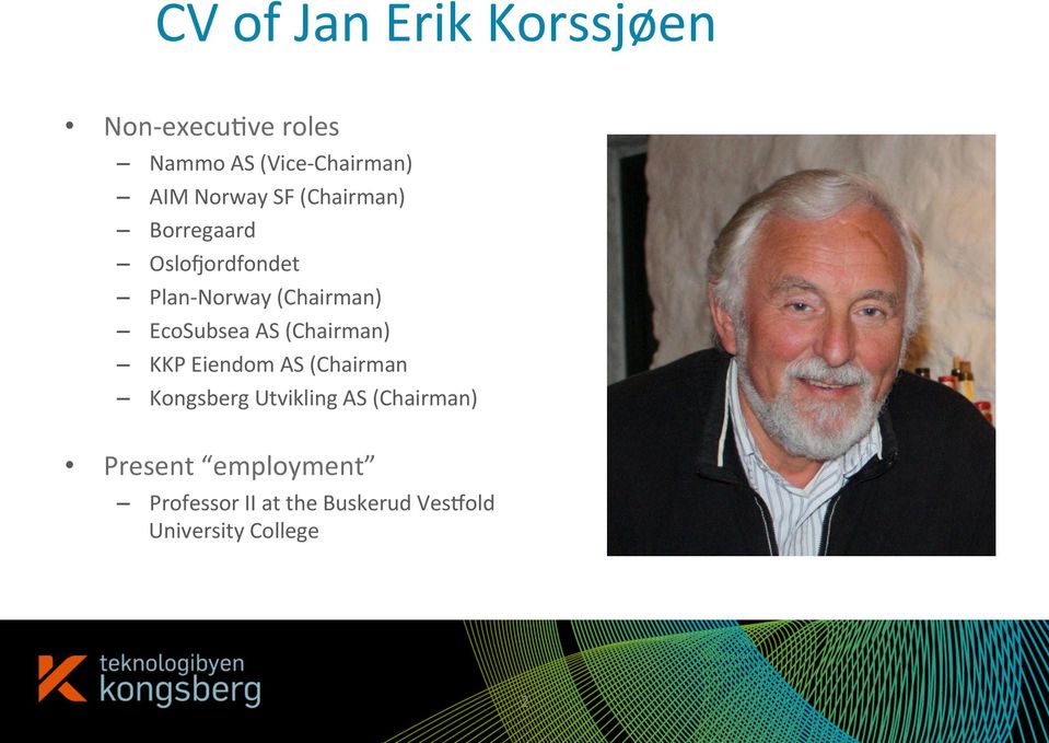 EcoSubsea AS (Chairman) KKP Eiendom AS (Chairman Kongsberg Utvikling AS