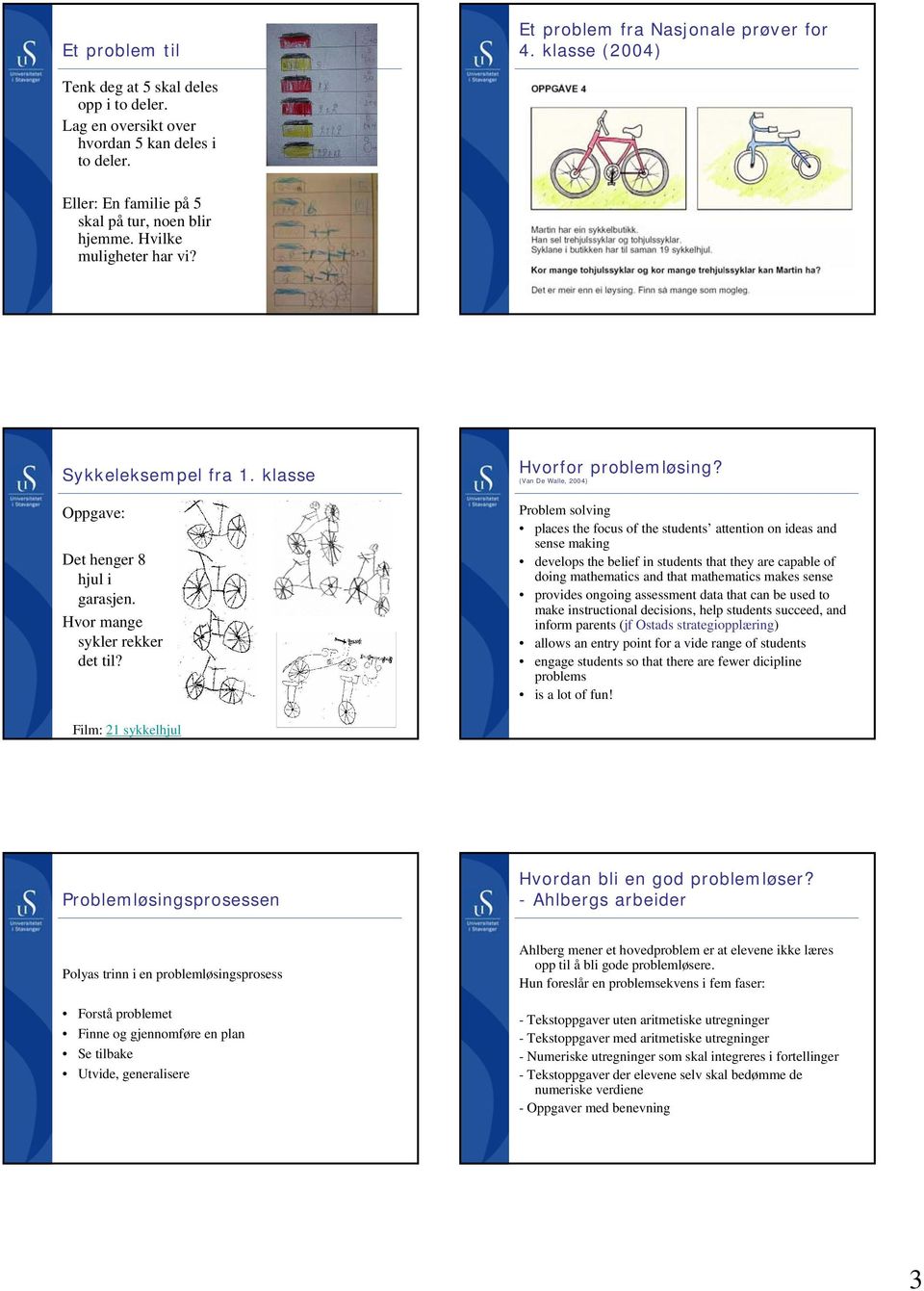 (Van De Walle, 2004) Problem solving places the focus of the students attention on ideas and sense making develops the belief in students that they are capable of doing mathematics and that