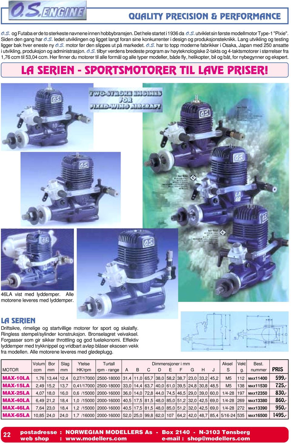 O.S. tilbyr verdens bredeste program av høyteknologiske 2-takts og 4-taktsmotorer i størrelser fra 1,76 ccm til 53,04 ccm.