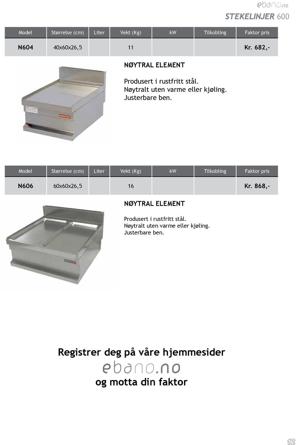 Nøytralt uten varme eller kjøling. Justerbare ben. N606 60x60x26,5 16 Kr.