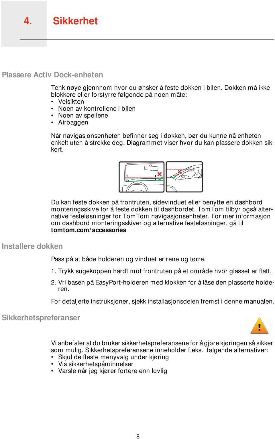 enkelt uten å strekke deg. Diagrammet viser hvor du kan plassere dokken sikkert.