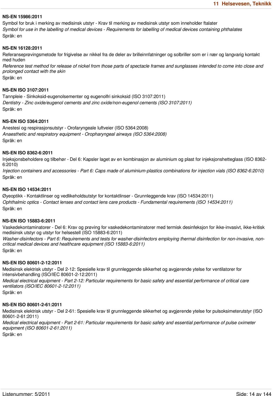 og langvarig kontakt med huden Reference test method for release of nickel from those parts of spectacle frames and sunglasses intended to come into close and prolonged contact with the skin NS-EN