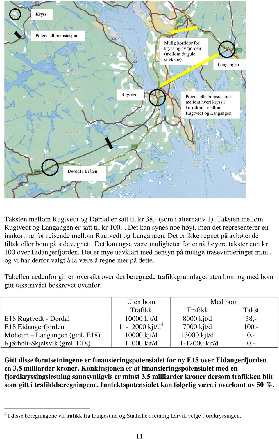 Det kan synes noe høyt, men det representerer en innkorting for reisende mellom Rugtvedt og Langangen. Det er ikke regnet på avbøtende tiltak eller bom på sidevegnett.