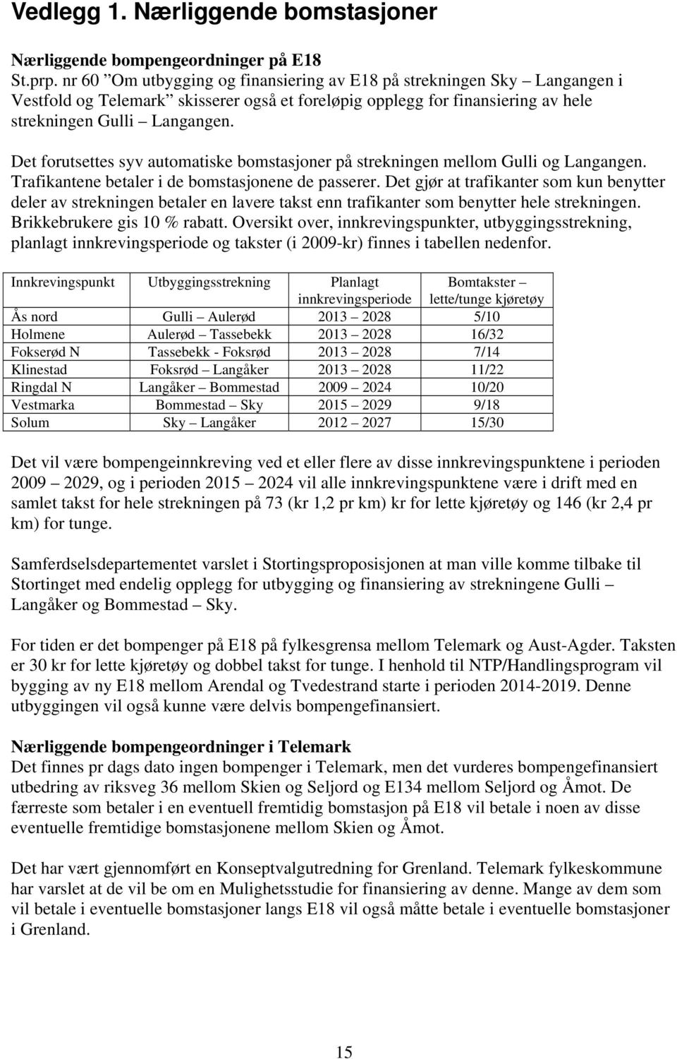 Det forutsettes syv automatiske bomstasjoner på strekningen mellom Gulli og Langangen. Trafikantene betaler i de bomstasjonene de passerer.