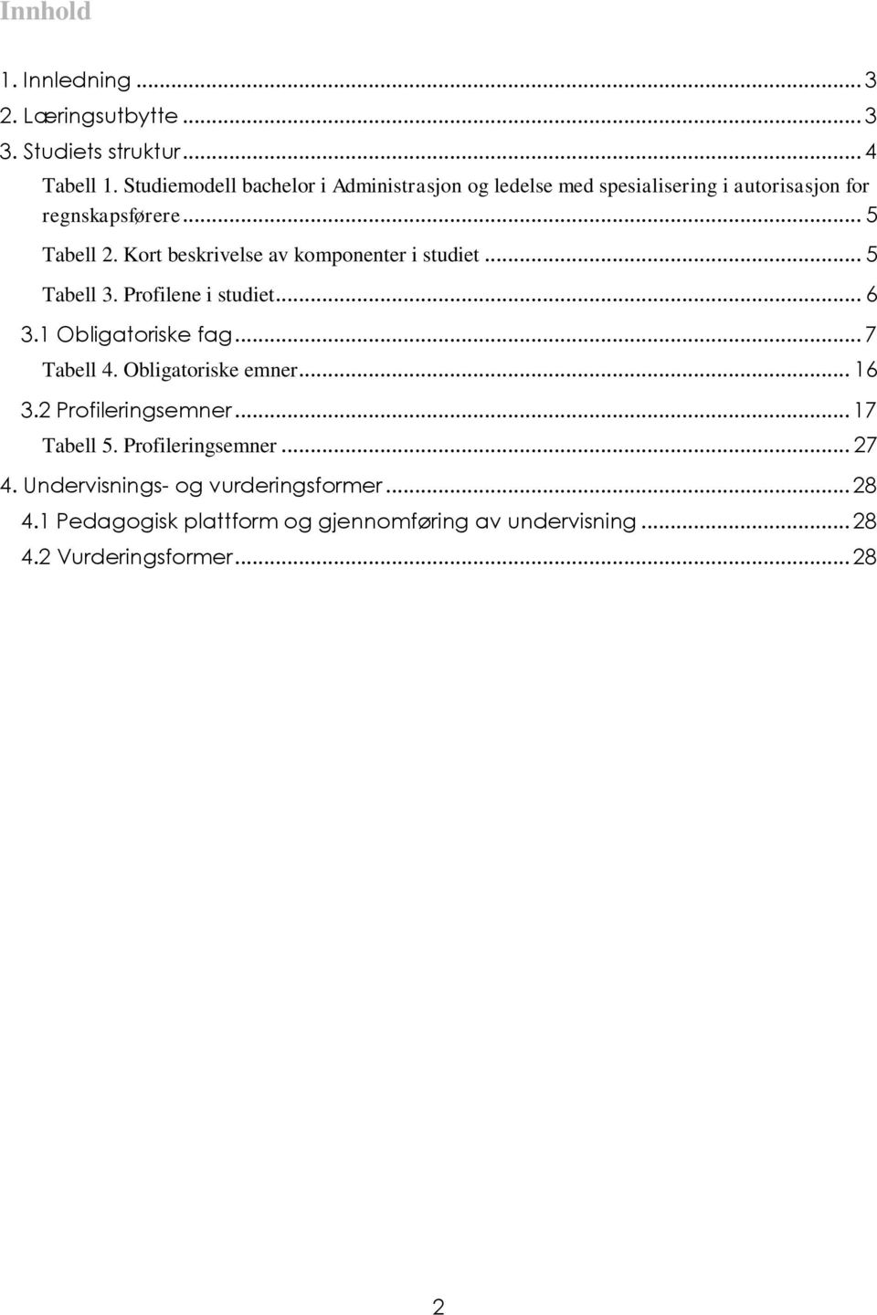 Kort beskrivelse av komponenter i studiet... 5 Tabell 3. Profilene i studiet... 6 3.1 Obligatoriske fag... 7 Tabell 4.