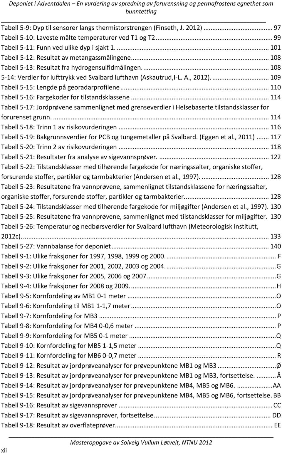 ... 109 Tabell 5-15: Lengde på georadarprofilene... 110 Tabell 5-16: Fargekoder for tilstandsklassene.