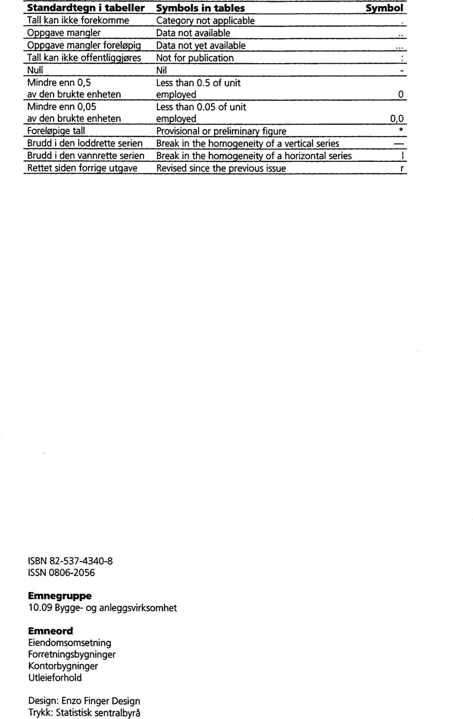 05 of unit av den brukte enheten employed Foreløpige tall Provisional or preliminary figure Brudd i den loddrette serien Break in the homogeneity of a vertical series Brudd i den vannrette serien