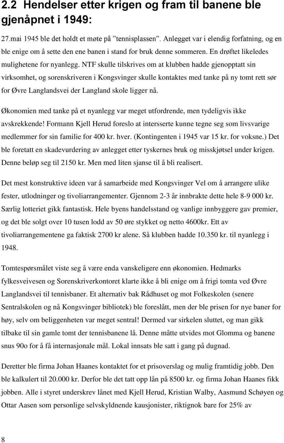 NTF skulle tilskrives om at klubben hadde gjenopptatt sin virksomhet, og sorenskriveren i Kongsvinger skulle kontaktes med tanke på ny tomt rett sør for Øvre Langlandsvei der Langland skole ligger nå.