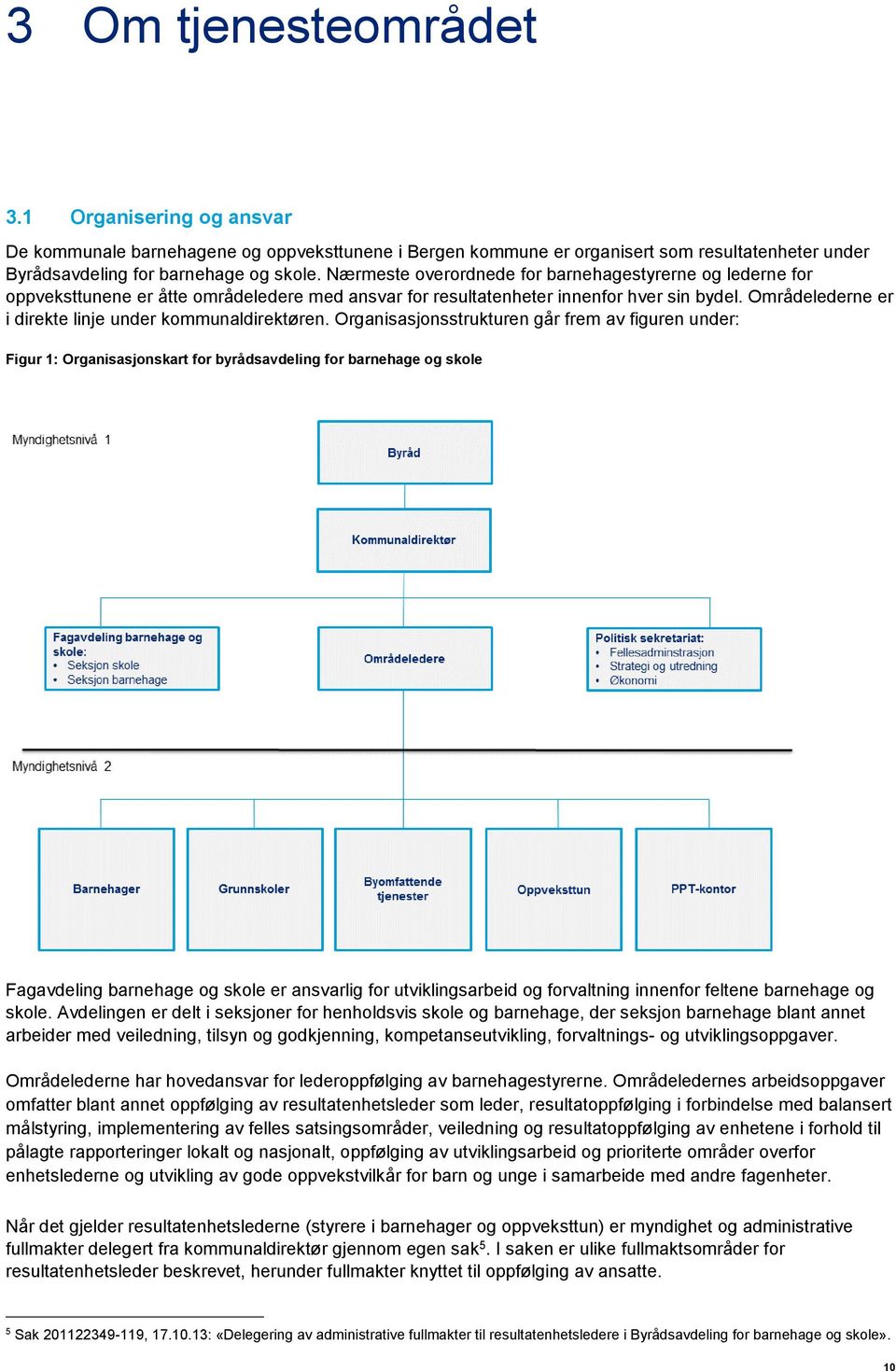 Områdelederne er i direkte linje under kommunaldirektøren.