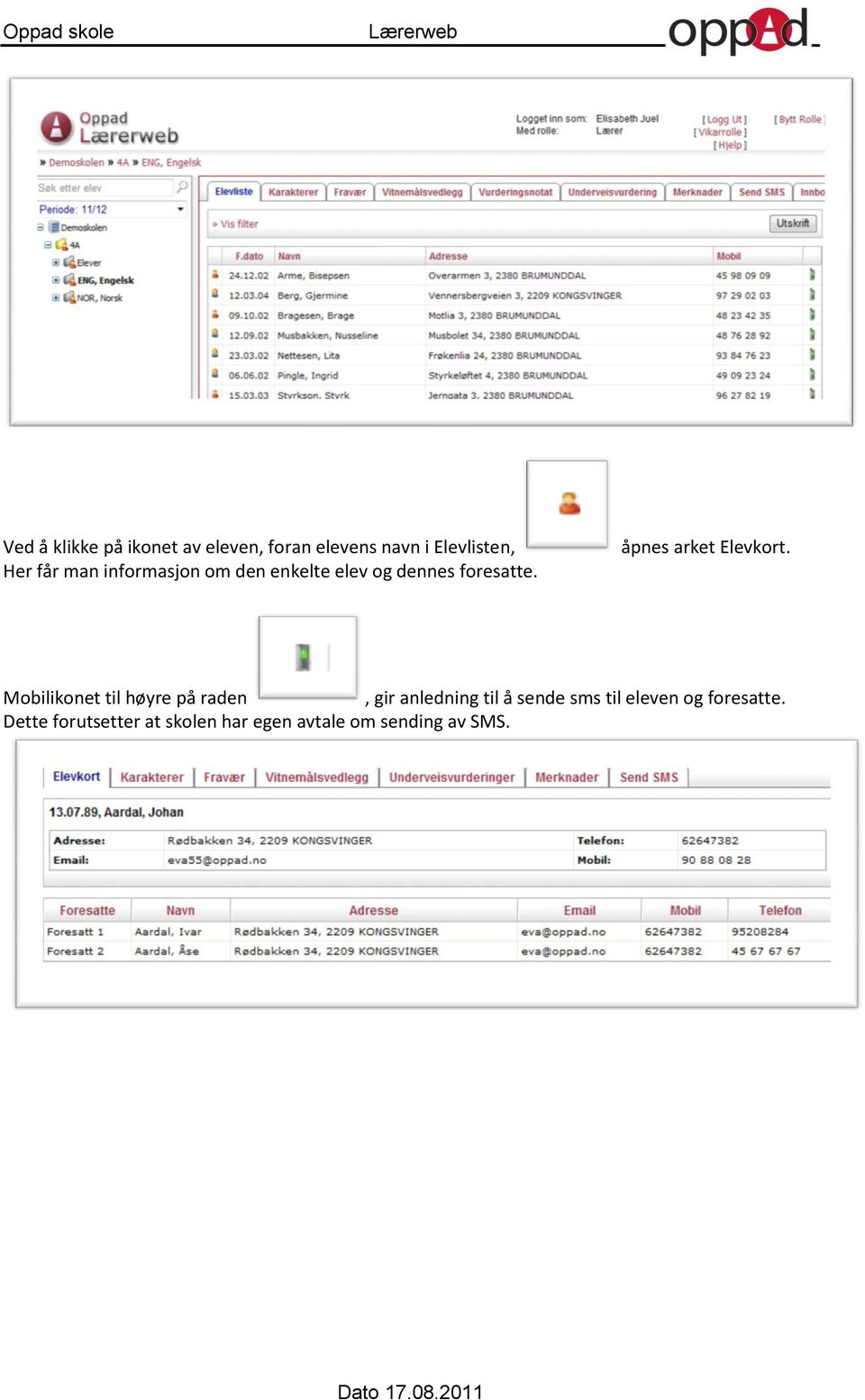 åpnes arket Elevkort.