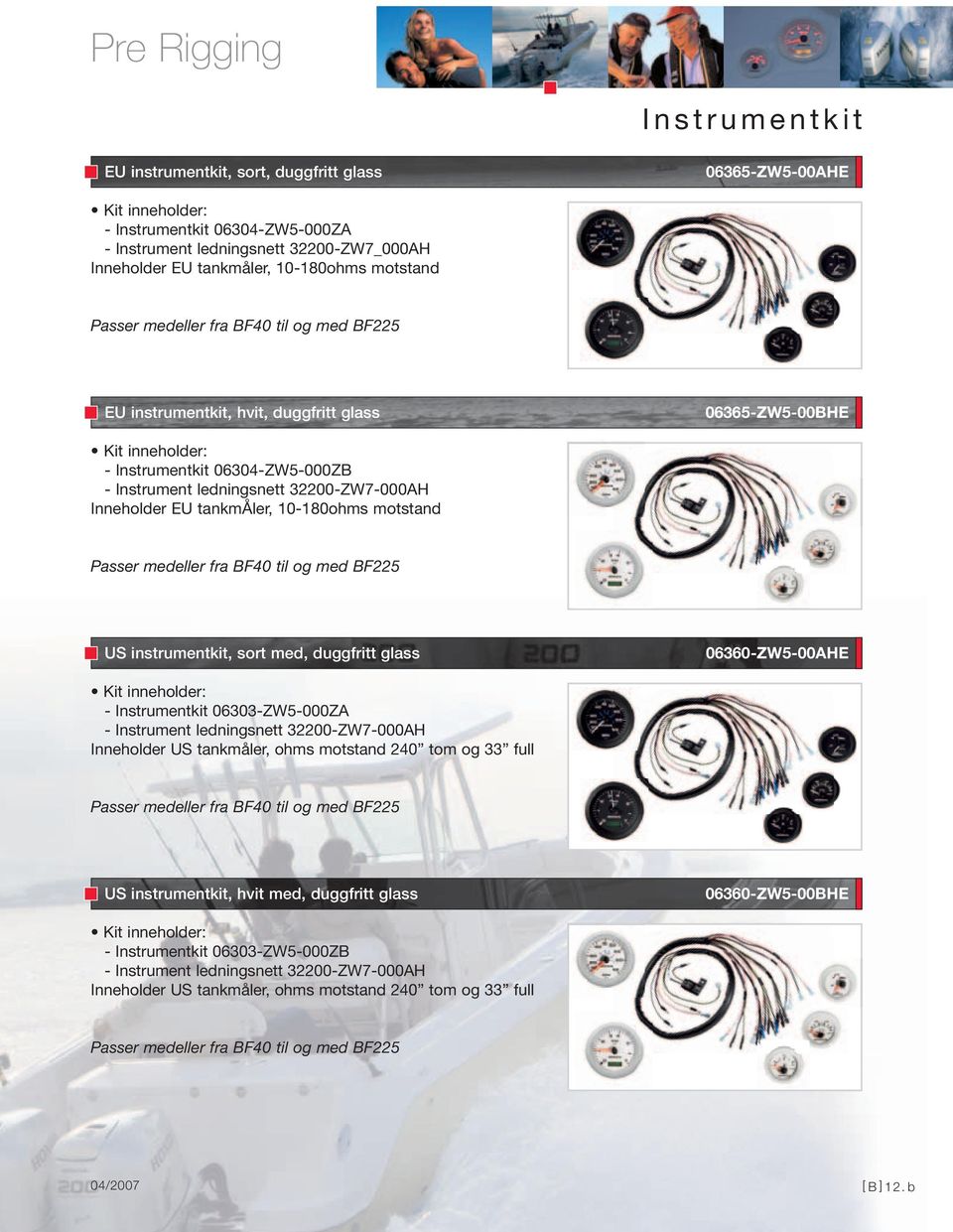 Inneholder EU tankmåler, 10-180ohms motstand Passer medeller fra BF40 til og med BF225 US instrumentkit, sort med, duggfritt glass 06360-ZW5-00AHE Kit inneholder: - Instrumentkit 06303-ZW5-000ZA -