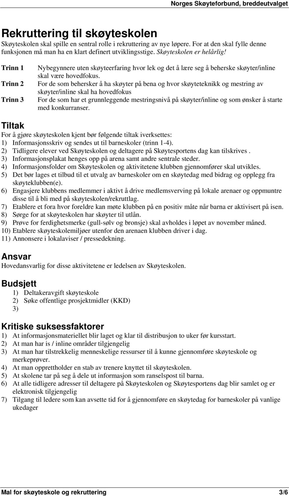 For de som behersker å ha skøyter på bena og hvor skøyteteknikk og mestring av skøyter/inline skal ha hovedfokus For de som har et grunnleggende mestringsnivå på skøyter/inline og som ønsker å starte