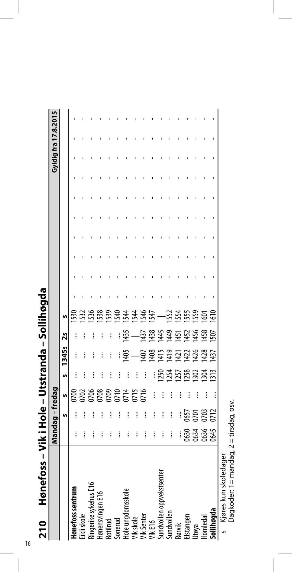 ........ 1539 - - - - - - - - - - Sonerud...... 0710......... 1540 - - - - - - - - - - Hole ungdomsskole...... 0714... 1405 1435 1544 - - - - - - - - - - Vik skole...... 0715.