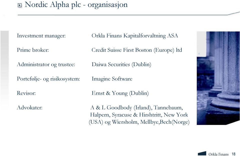 (Europe) ltd Daiwa Securities (Dublin) Imagine Software Ernst & Young (Dublin) Advokater: A & L