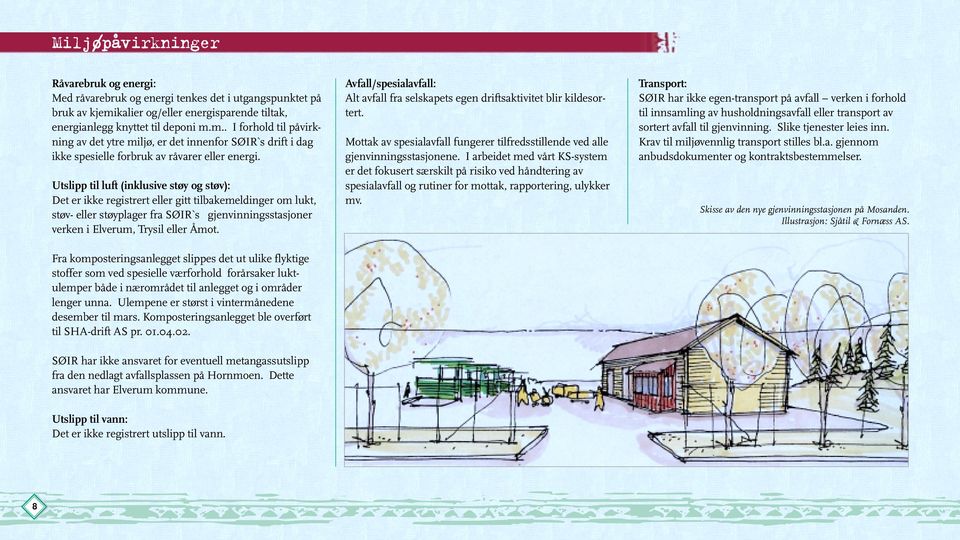 Utslipp til luft (inklusive støy og støv): Det er ikke registrert eller gitt tilbakemeldinger om lukt, støv- eller støyplager fra SØIR`s gjenvinningsstasjoner verken i Elverum, Trysil eller Åmot.