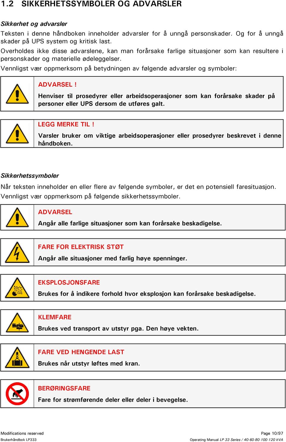 Vennligst vær oppmerksom på betydningen av følgende advarsler og symboler: ADVARSEL!